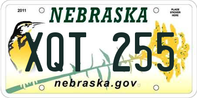 NE license plate XQT255