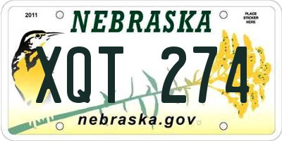NE license plate XQT274