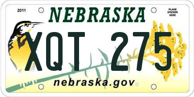 NE license plate XQT275