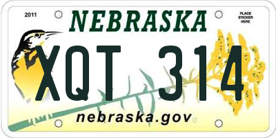 NE license plate XQT314