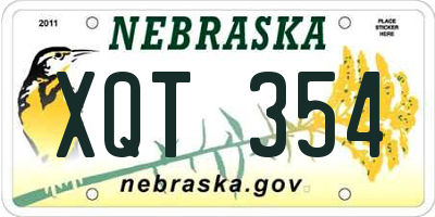NE license plate XQT354