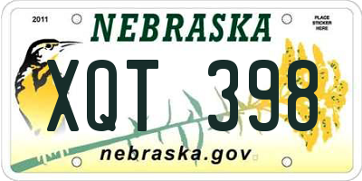 NE license plate XQT398