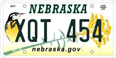NE license plate XQT454