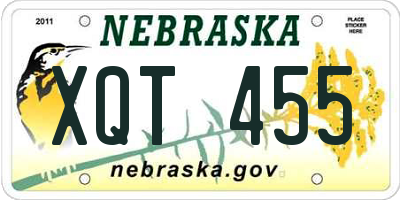 NE license plate XQT455