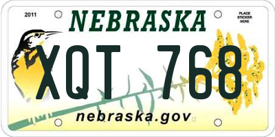 NE license plate XQT768
