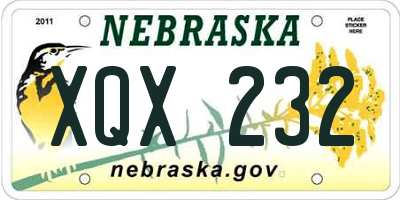 NE license plate XQX232