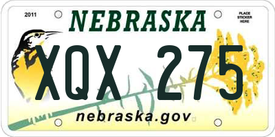 NE license plate XQX275