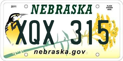NE license plate XQX315