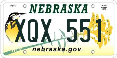 NE license plate XQX551