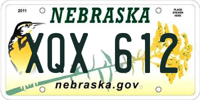 NE license plate XQX612