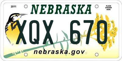 NE license plate XQX670