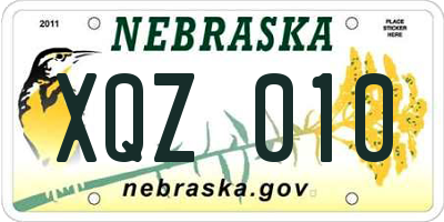 NE license plate XQZ010