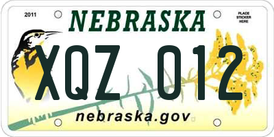 NE license plate XQZ012