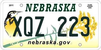 NE license plate XQZ223
