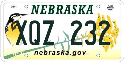 NE license plate XQZ232