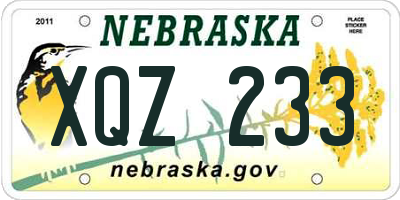NE license plate XQZ233