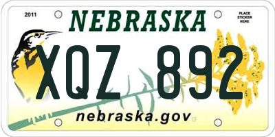 NE license plate XQZ892