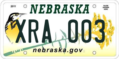 NE license plate XRA003