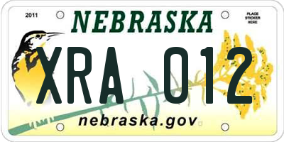 NE license plate XRA012