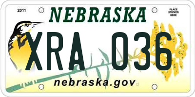 NE license plate XRA036