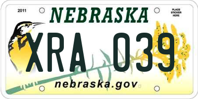 NE license plate XRA039