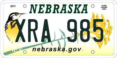 NE license plate XRA985
