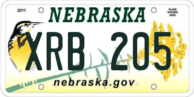 NE license plate XRB205