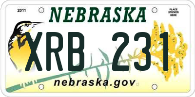 NE license plate XRB231