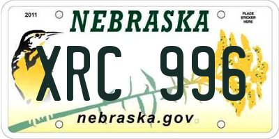 NE license plate XRC996