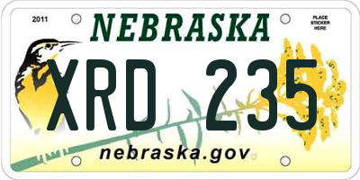 NE license plate XRD235