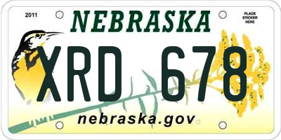 NE license plate XRD678