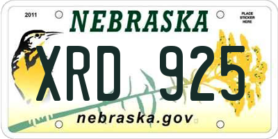 NE license plate XRD925