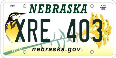 NE license plate XRE403