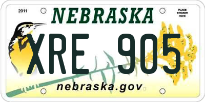 NE license plate XRE905