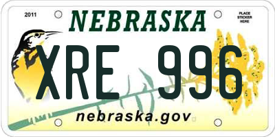 NE license plate XRE996