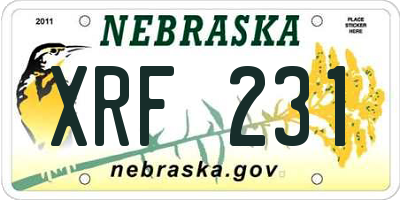 NE license plate XRF231