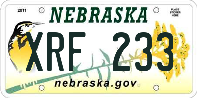 NE license plate XRF233