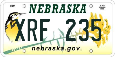NE license plate XRF235
