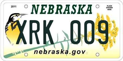 NE license plate XRK009