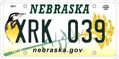 NE license plate XRK039