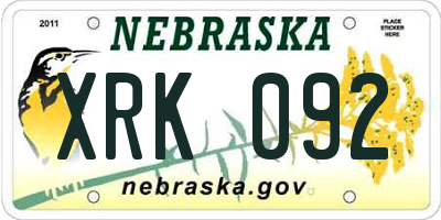 NE license plate XRK092