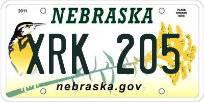 NE license plate XRK205
