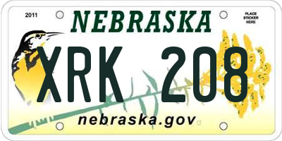 NE license plate XRK208