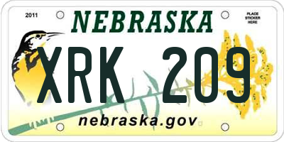 NE license plate XRK209