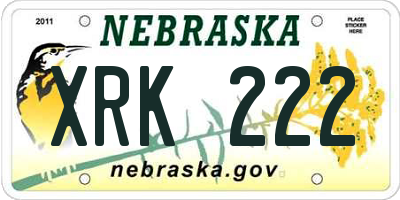 NE license plate XRK222