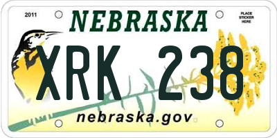 NE license plate XRK238