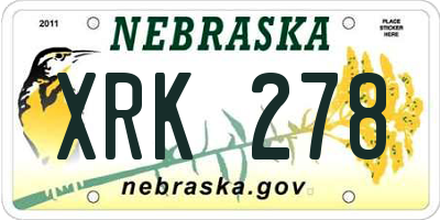 NE license plate XRK278