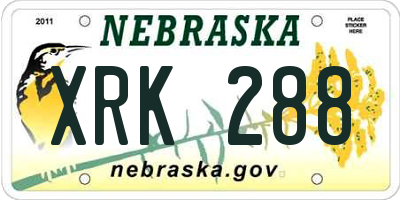NE license plate XRK288