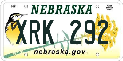 NE license plate XRK292