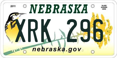 NE license plate XRK296